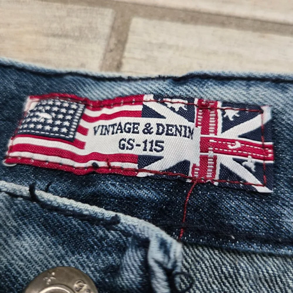 GS-115 Vintage Cut Off Jean‎ Shorts Men's Acid Wash Retro 90s Grunge Flag 38